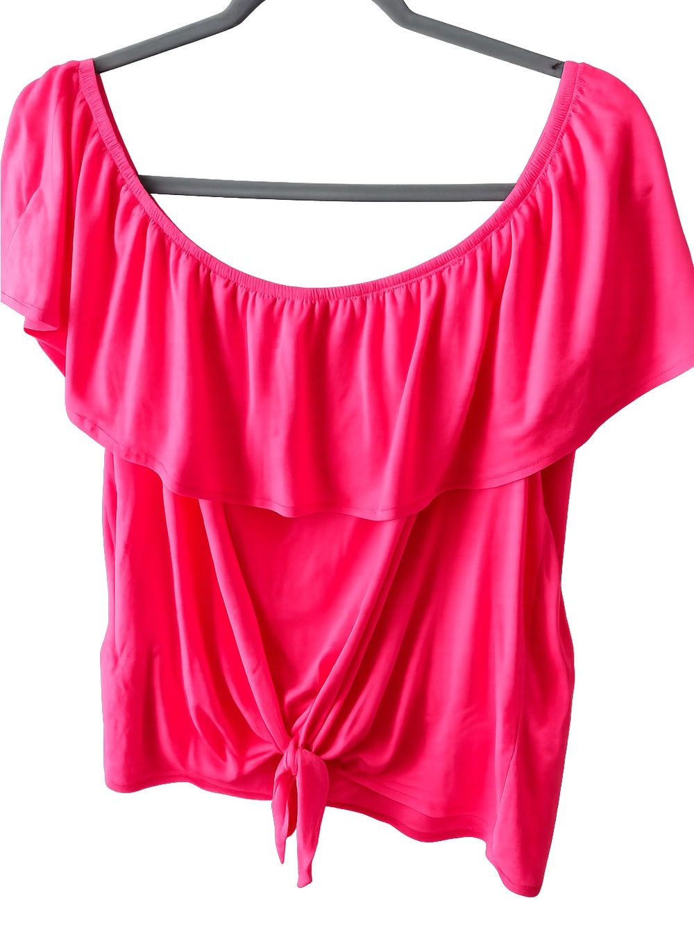Source Unknown Hot Pink Off-Shoulder Ruffle Tie-Front Top